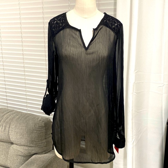 Mossimo Supply Co. Tops - NWT MOSSIMO Black Sheet Tunic Blouse with Adjustable Sleeves SMALL